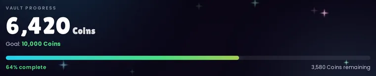 The community vault progress bar filling toward 10,000 coins